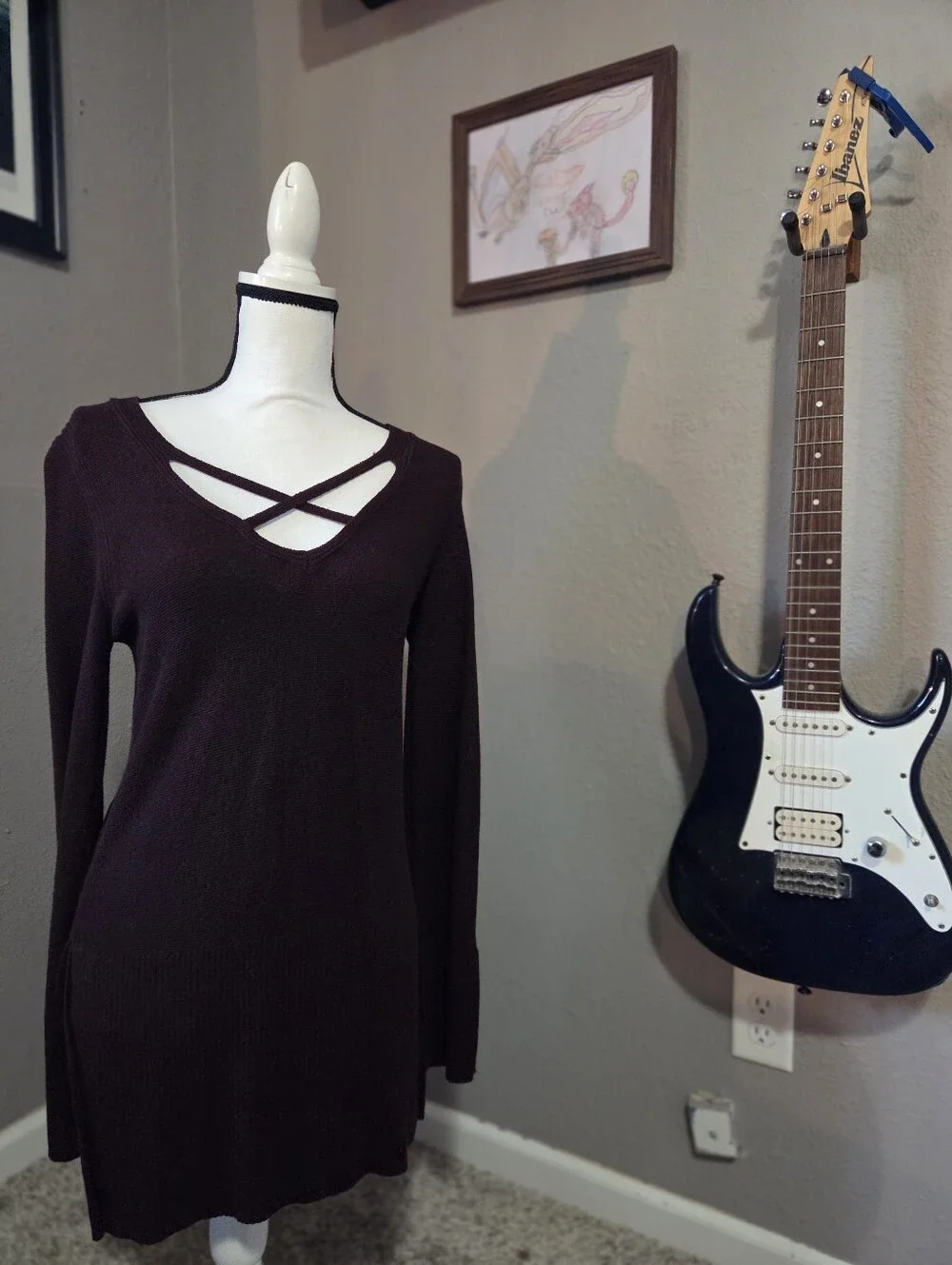 Free People Burgundy Crisscross Knit Sweater Dress | Small
